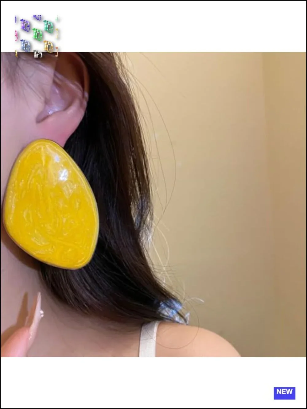 Oversized Enamel Statement Stud Earrings Gold Tone Geometric Dangle Drop